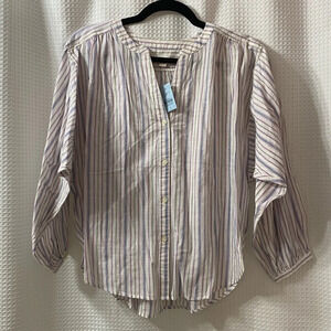 NWT LOFT Petite Striped Balloon Sleeve Woven Top